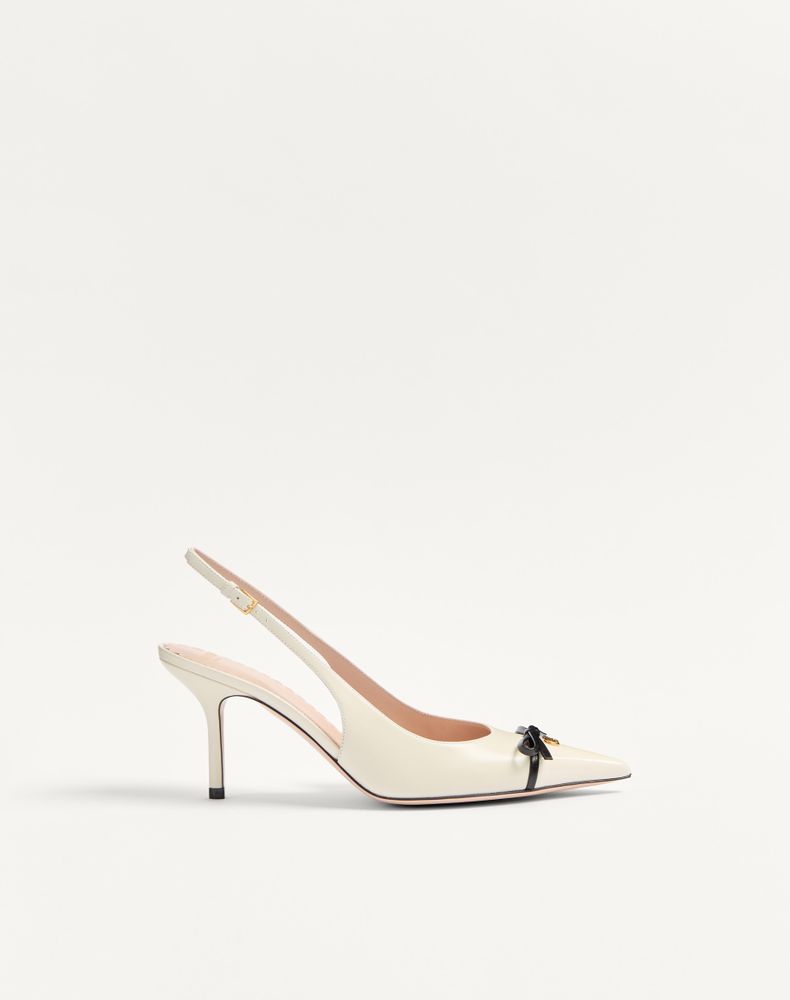 Valentino Garavani Women's Ivory/Black Bepointy Slingback Pump In Patent Leather And Kidskin 80Mm Woman 42
