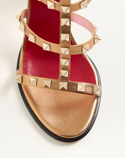 Valentino Garavani - Rockstud Laminated Calfskin Sandal With Straps 90mm - Gold - Woman - Sandals