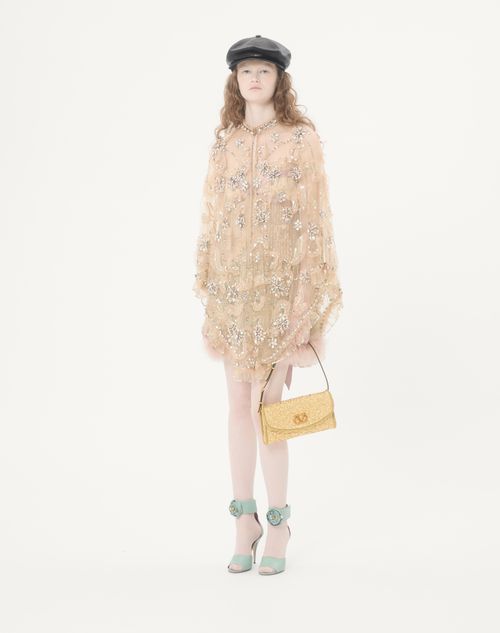 Valentino Garavani - Valentino Garavani Devain Small Shoulder Bag In Cloqué Jacquard Fabric. - Gold - Woman - Shoulder Bags