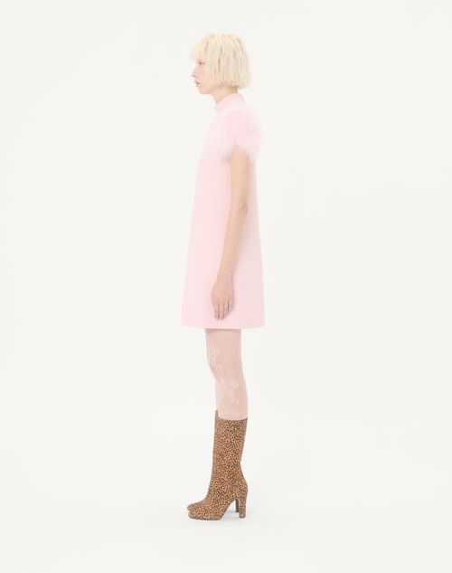 Valentino - Short Crepe Couture Dress With Feathers - Rose - Woman - Dresses