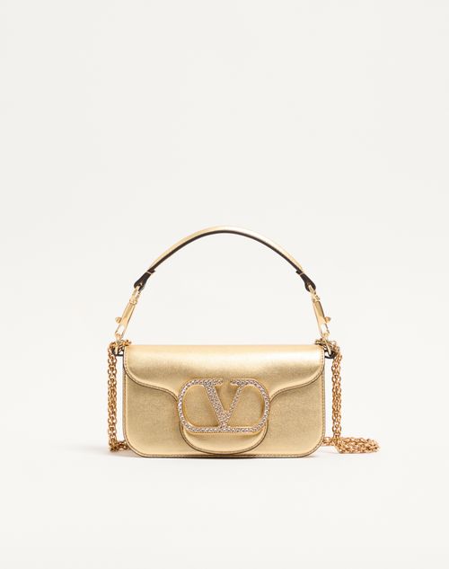 Valentino Garavani - Valentino Garavani Locò Small Shoulder Bag In Laminated Calfskin With Jewel Logo - Antique Brass - Woman - Shoulder Bags