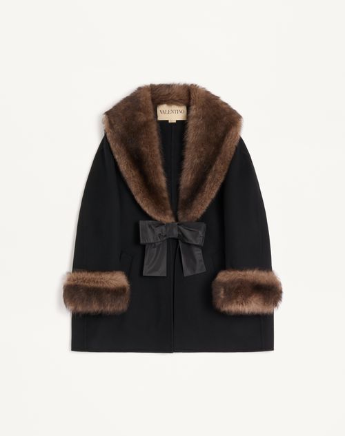 Valentino Compact Drap Caban With Shearling Woman Black 44