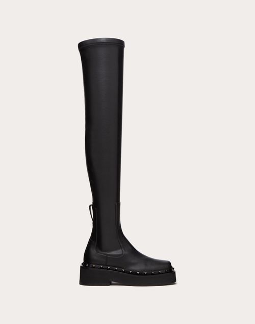 Shop Valentino Garavani Rockstud M-way Over-the-knee Boot In Stretch Synthetic Material 50 Mm Woman Black