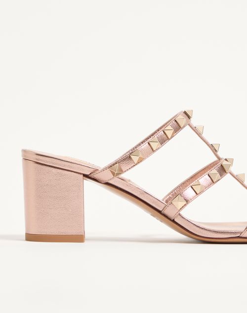 Valentino Garavani - Rockstud Slide Sandal In Laminated Nappa 60mm - Rose Cannelle - Woman - Sandals