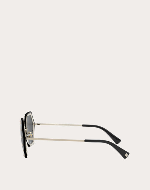 Valentino - Hexagonal Metal Frame With Crystal Studs - Grey - Woman - Eyewear