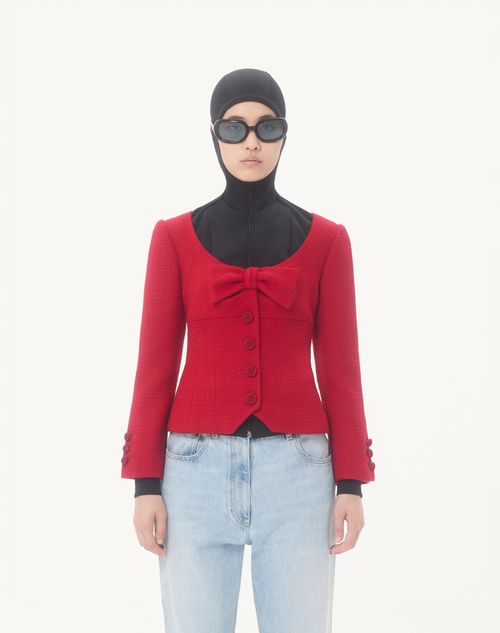 Valentino - Short Jacket In Plain Wool Tweed - Paris - Woman - Jackets And Blazers