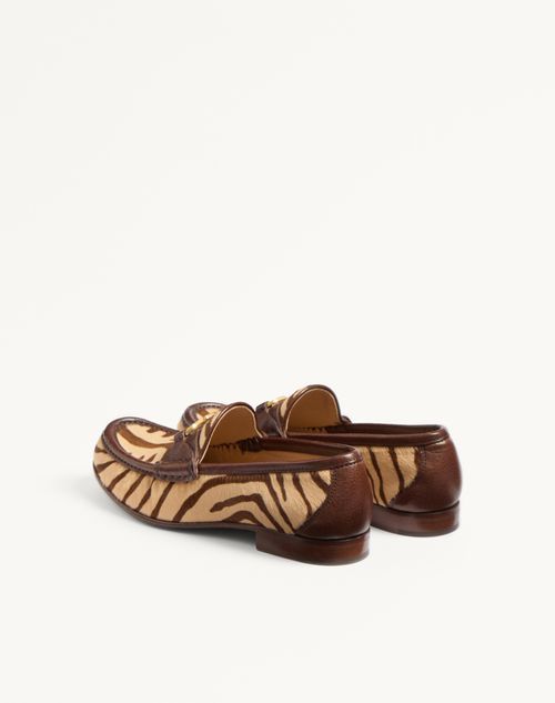 Valentino Garavani - Vlogo Signature Pony-effect Calfskin Loafer 20mm - Beige/bark Brown - Woman - Loafers & Oxford