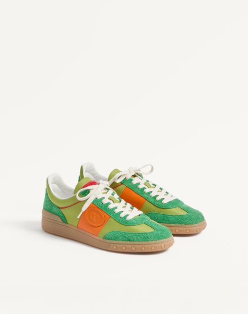 Valentino Garavani - Upvillage Low Top Sneaker In Crust Leather And Nylon - Green Briar/chartreuse/pumpkin/coral - Man - Sneakers