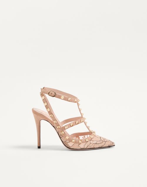 Valentino Garavani Rockstud Lace Pump With Straps 100mm Woman Skin 37.5