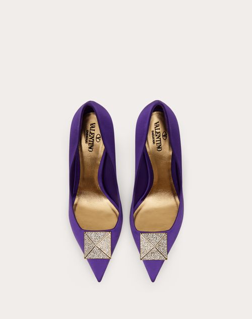 Valentino Garavani - One Stud Satin Pump With Stud And Crystals 100mm - Electric Violet/crystal - Woman - Pumps