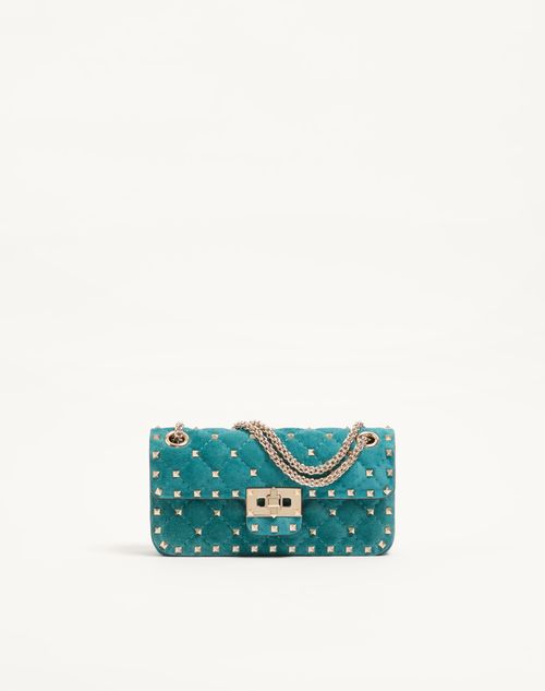 Valentino Garavani - Valentino Garavani Rockstud Spike Small Shoulder Bag In Suede - Aquamarine - Woman - Shoulder Bags