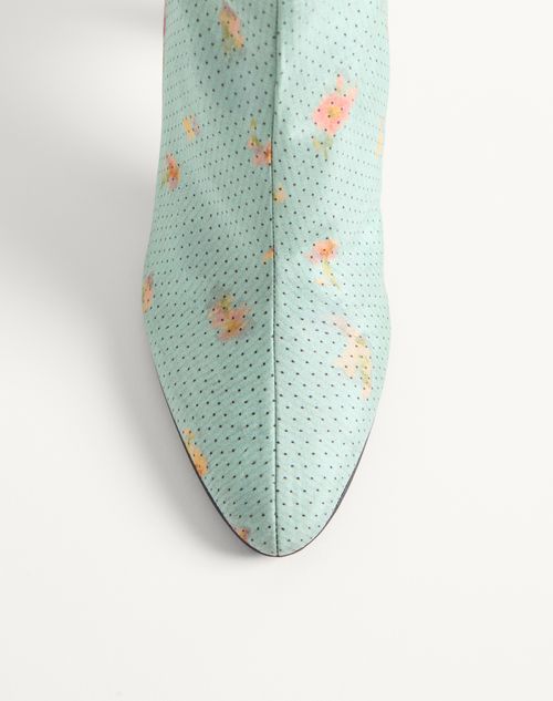 Valentino Garavani - Bottes Hotty En Tissu Chiné À Motif Floral Et À Pois, Ornées De Plumes, Talon : 100 mm - Bleu Ciel - Femme - Bottes