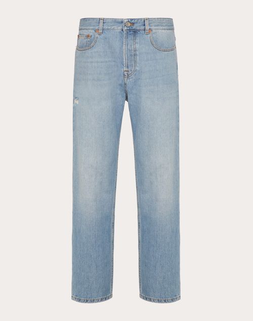 Denim Pants With Embossed Vlogo Signature for Man in Denim | Valentino TH
