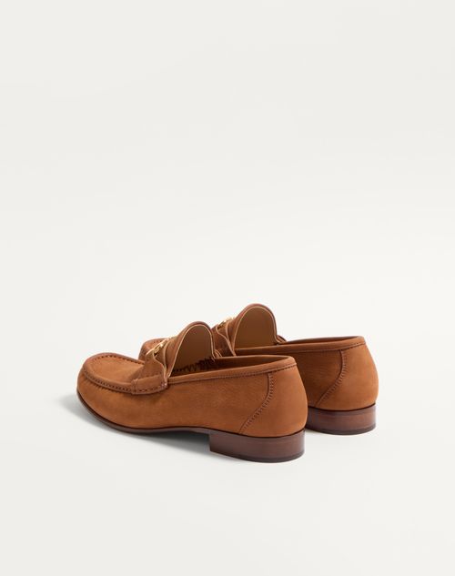 Valentino Garavani - Vlogo Signature Deerskin Suede Loafer - Tobacco - Man - Loafers And Driver