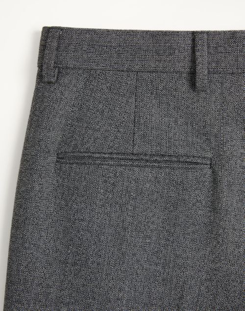 Valentino - Valentino Mouliné Wool Trousers - Black/gray - Man - Pants And Shorts