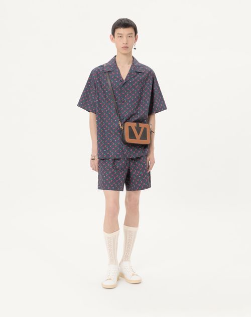 Valentino - Bermudas De Popelina De Algodón Con Estampado Cherryfic - Azul - Hombre - Pantalones Largos Y Cortos