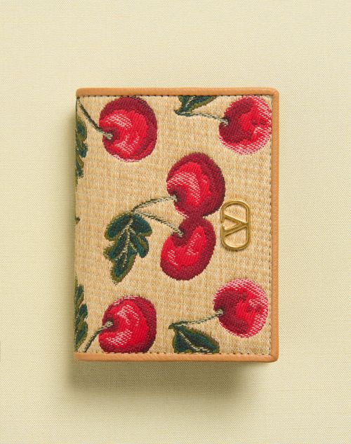 Valentino Garavani - Vlogo Signature Cherryfic Jacquard Raffia Wallet - Natural/red - Woman - Wallets And Small Leather Goods