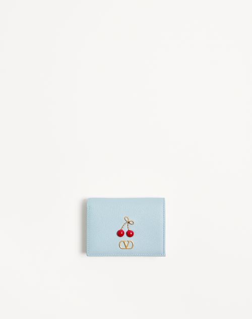 Valentino Garavani - Cherryfic Wallet In Grainy Calfskin - Porcelain Blue - Woman - Wallets And Small Leather Goods