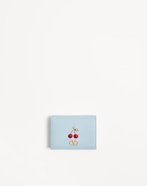 Valentino Garavani - Cherryfic Wallet In Grainy Calfskin - Porcelain Blue - Woman - Wallets And Small Leather Goods