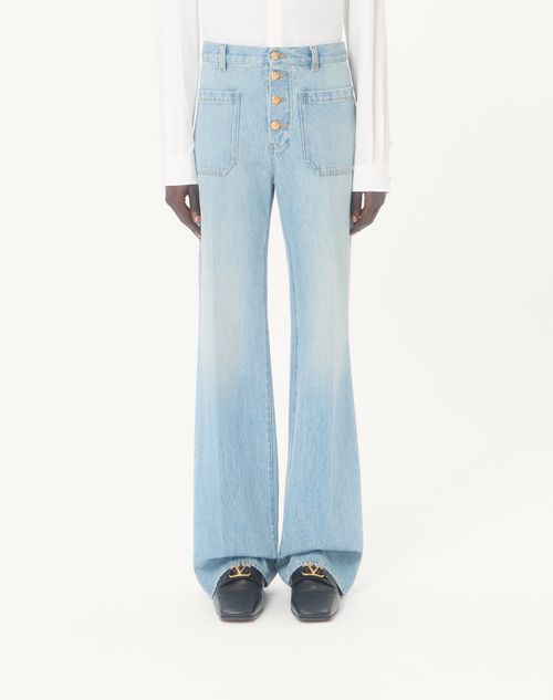 Valentino - Valentino Denim Trousers With Gold Buttons - Denim - Man - Denim