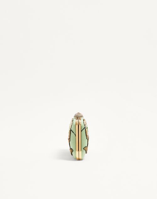 Valentino Garavani - Valentino Garavani Carry Secrets Minaudiere In Satin With Floral Embroidery - Green - Woman - Clutches