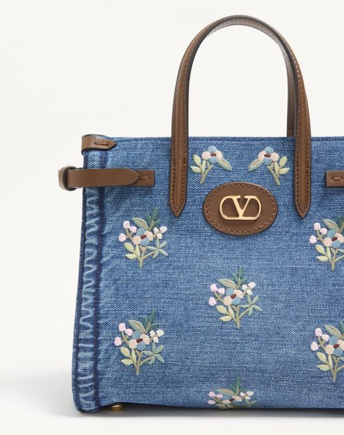Valentino Garavani - Valentino Garavani Antibes Small Embroidered Shopping Bag In Denim - Denim - Woman - Totes