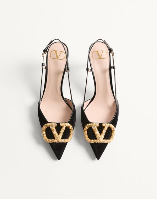 Valentino Garavani - Vlogo Signature Slingback Pumps In Velvet With Jewel Logo 80mm - Black - Woman - Pumps