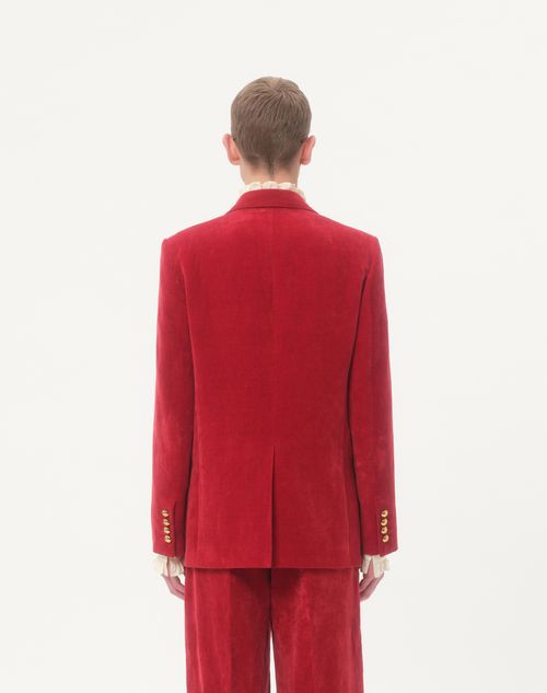 Valentino - Double-breasted Jacket In Washed Cotton-linen Velvet - Crab - Man - Coats And Blazers