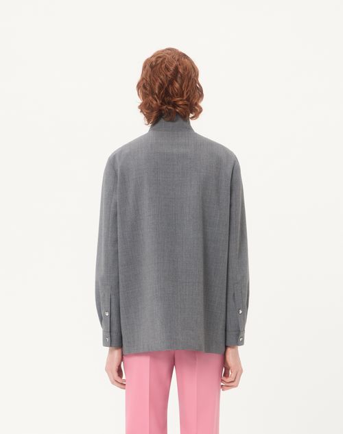 Valentino - Chaqueta Camisera Valentino De Lana Mouliné - Negro/gris - Hombre - Chaquetas Y Plumíferos
