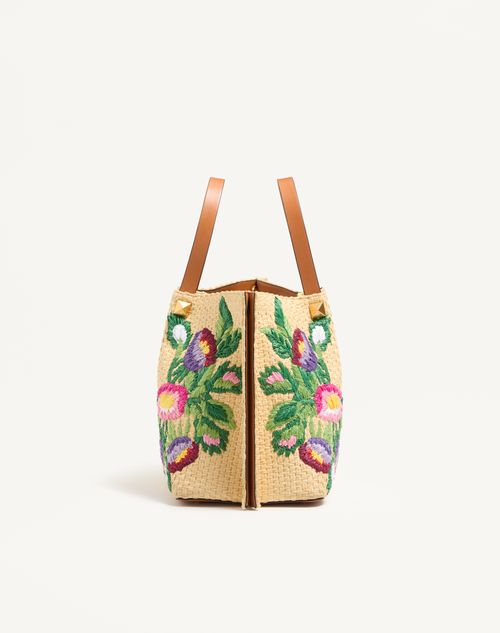 Valentino Garavani - Cabas Moyen En Raphia Avec Broderie Florale - Naturel/multicolore - Femme - Cabas