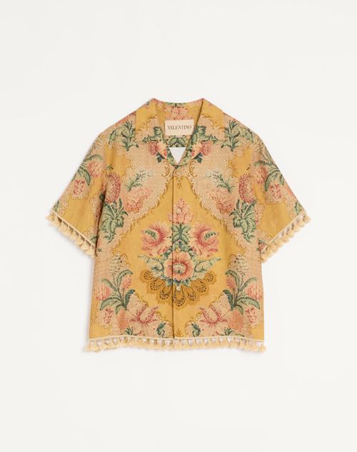 Valentino - Valentino Bowlinghemd Aus Leinen Mit Apres L'hiver-print - Multicolor - Mann - Hemden