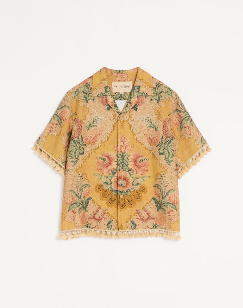 Valentino Men's Multicolour Linen Bowling Shirt With Apres L'hiver Print Man 58