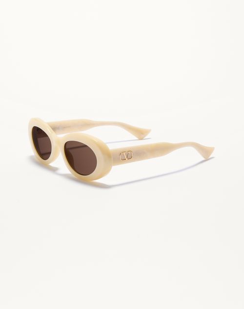 Valentino - Oval Acetate Eyewear - Ivory/brown - Woman - Eyewear