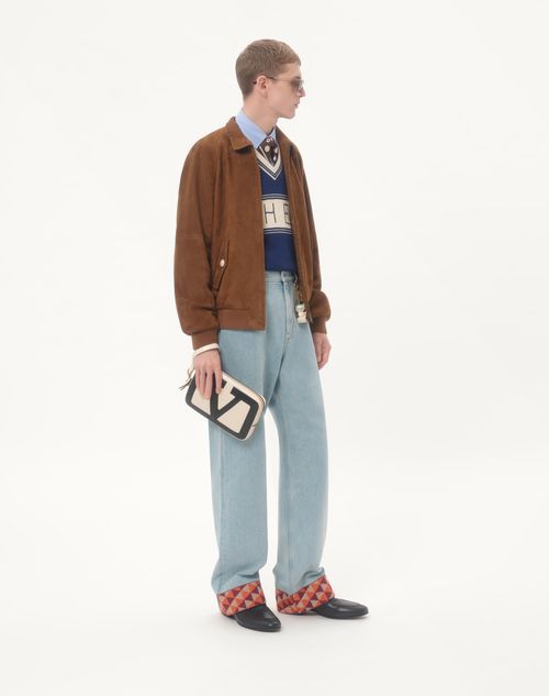 Valentino Garavani - Valentino Garavani Viva Superstar Beutel Aus Nappaleder - Butter/schwarz - Mann - Clutches Und Pochetten