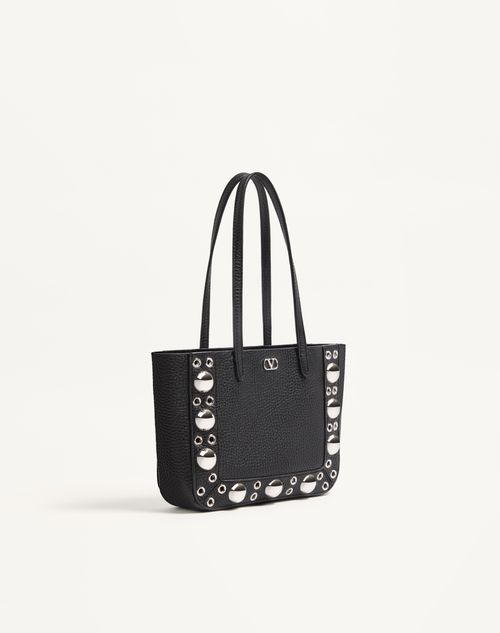 Valentino Garavani - Valentino Garavani Nellcôte Mini Shopping Bag In Grainy Calfskin - Black - Woman - Totes