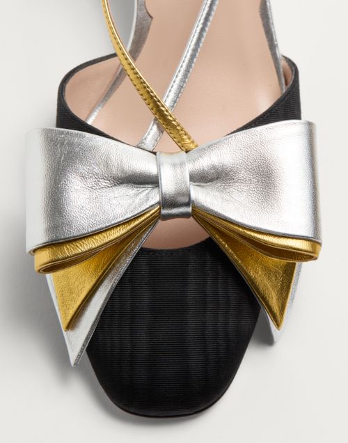 Valentino Garavani - Bowow Slingback Pumps In Moirè Fabric 45mm - Black/silver/antique Gold - Woman - Pumps