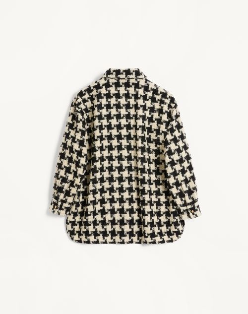 Valentino - Wool Shirt Jacket With Pied De Coque Pattern - Ivory/black - Man - Outerwear