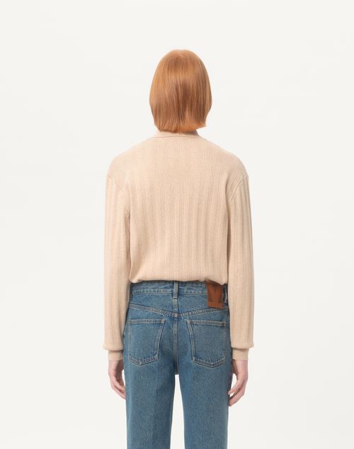 Valentino - Long-sleeved Ribbed Cotton Polo Shirt - Cream - Man - Knitwear