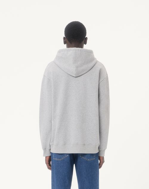 Valentino - Valentino Cotton Hoodie With Vlogo Embroidery - Grey - Man - T-shirts And Sweatshirts