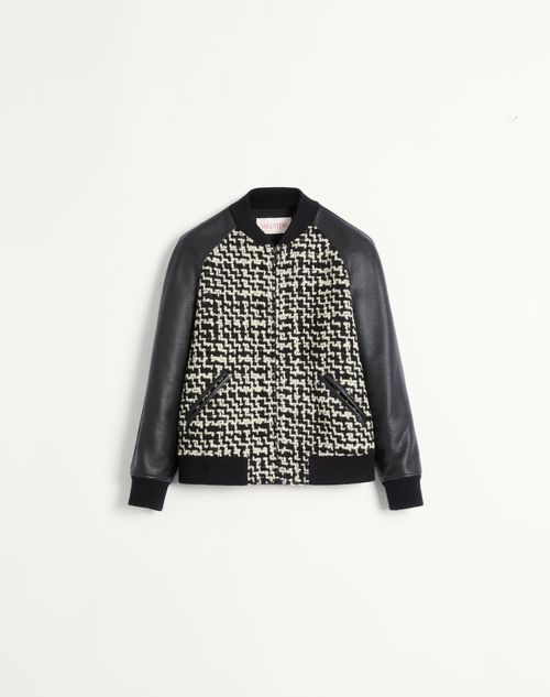 Valentino - Wool Tweed Bomber Jacket With Chez Valentino Patch - Ivory/black - Man - Outerwear