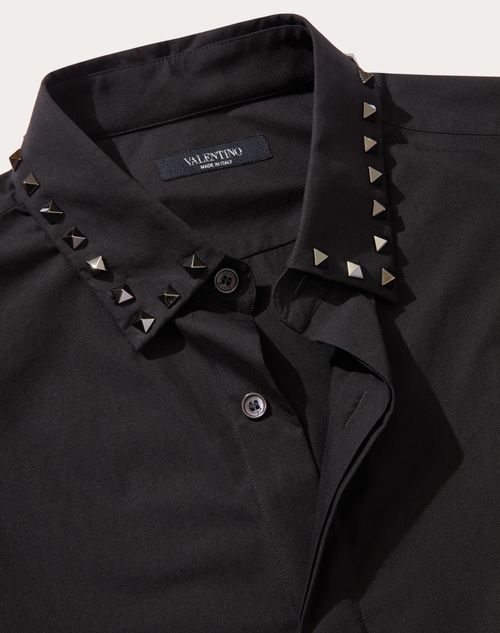 Valentino - Camicia Manica Lunga In Cotone Con Borchie Black Untitled Sul Colletto - Nero - Uomo - Camicie