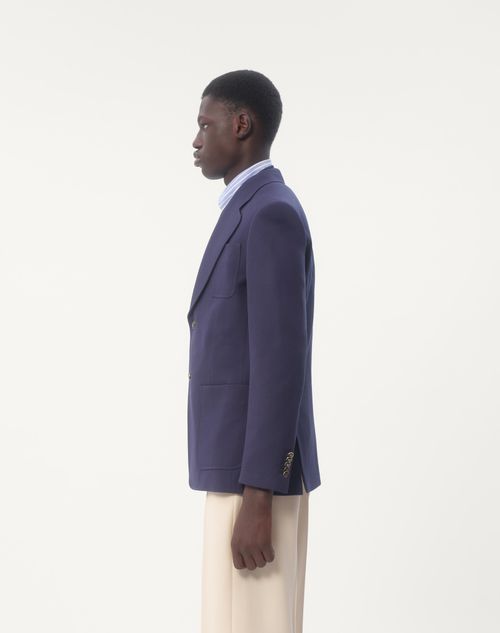 Valentino - Single-breasted Wool Gabardine Jacket - Blue - Man - Coats And Blazers