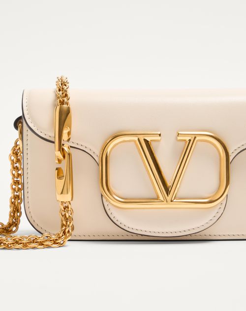 Valentino Garavani - Valentino Garavani Locò Small Shoulder Bag In Calfskin - Light Ivory - Woman - Shoulder Bags