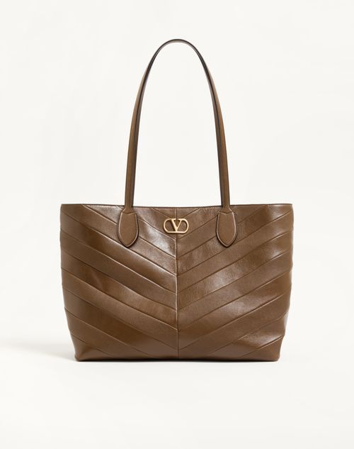Valentino Garavani - Valentino Garavani Jean Medium Shopping Bag In Nappa With Chevron Motif - Tundra - Woman - Totes