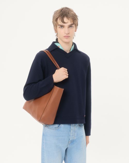 Valentino - Valentino Wool Sweater With Vlogo Signature Patch And Polo Collar - Navy - Man - Knitwear