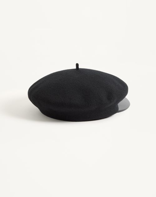 Valentino Garavani - Vlogo Signature Wool Cap With Leather Visor - Black/gold - Man - Hats And Gloves