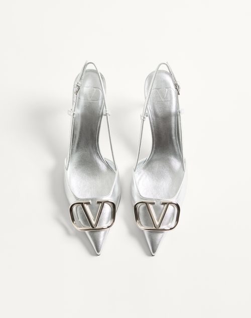 Valentino Garavani - Vlogo Signature Slingback Pump In Laminated Nappa Leather 80mm - Silver - Woman - Pumps