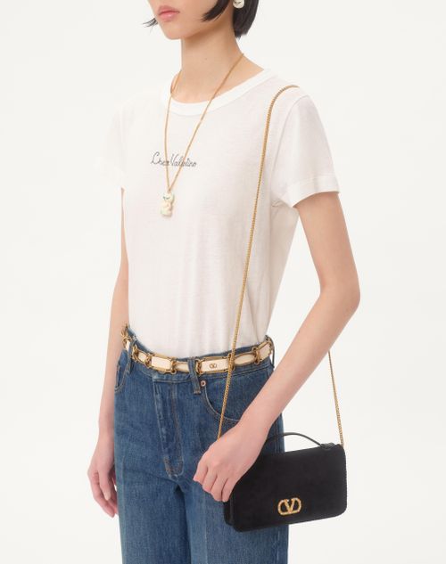 Valentino Garavani - Vlogo Signature Velvet Chain Wallet With Jewel Logo - Black - Woman - Wallets And Small Leather Goods
