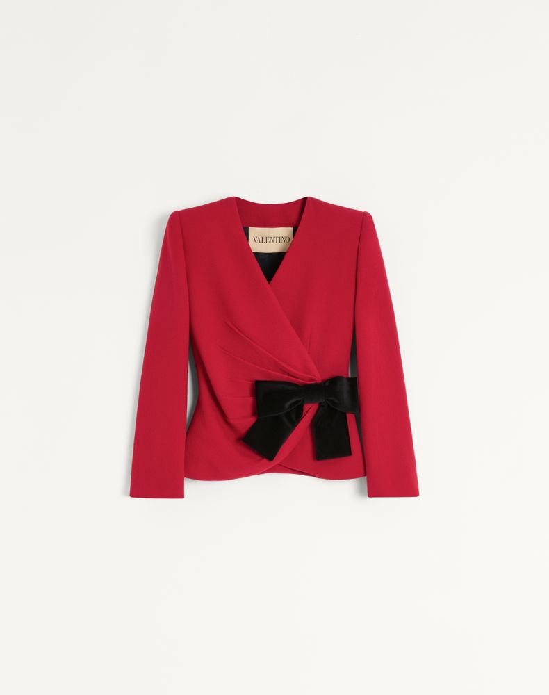Valentino Women's Paris/Black Wool Crepe Jacket With Contrasting Bow Woman 52