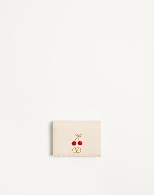 Valentino Garavani - Cherryfic Wallet In Grainy Calfskin - Light Ivory - Woman - Wallets And Small Leather Goods